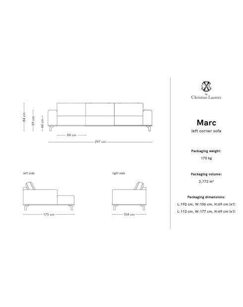 Canapé d'angle gauche en Cuir Véritable Marc 5 Places graphite - 297x175x84 cm