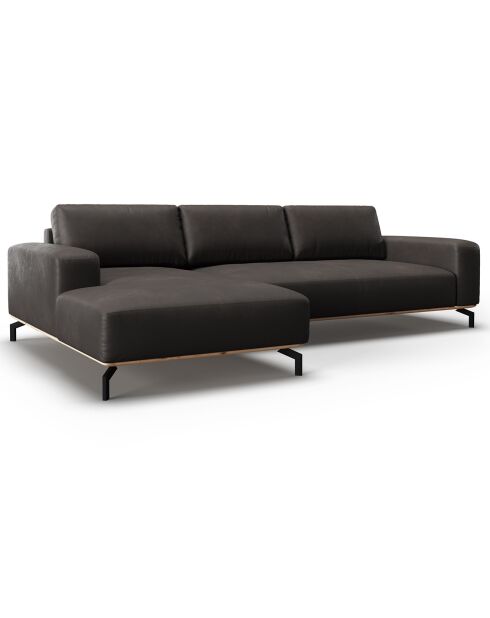 Canapé d'angle gauche en Cuir Véritable Marc 5 Places graphite - 297x175x84 cm
