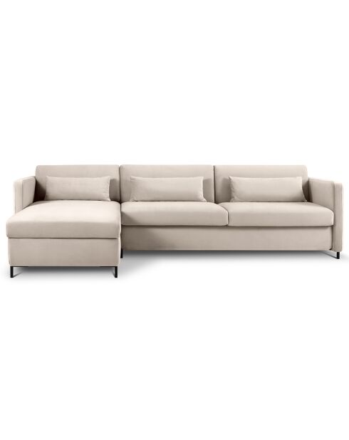 Divano angolare sinistro convertibile in velluto beige a 5 posti Yanis - 280x170x80 cm