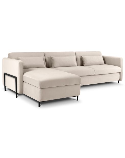 Divano angolare sinistro convertibile in velluto beige a 5 posti Yanis - 280x170x80 cm