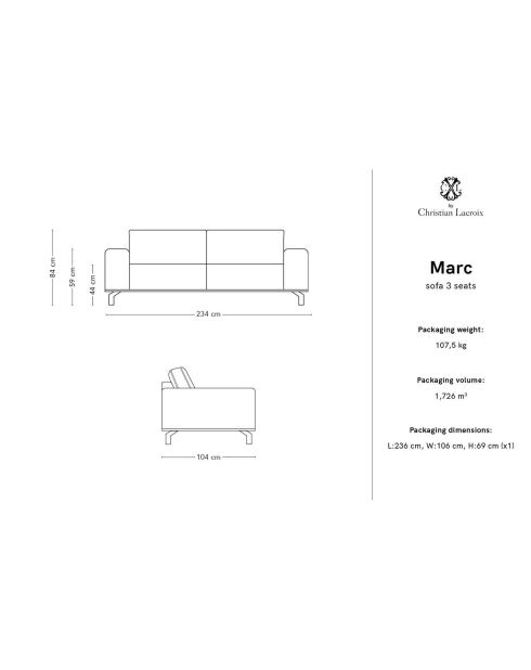 Canapé en Cuir Véritable Marc 3 Places marron foncé - 234x104x84 cm