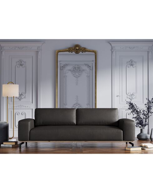 Canapé en Cuir Véritable Marc 3 Places graphite - 234x104x84 cm