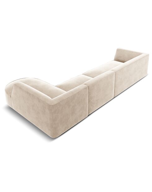 Rechterhoekbank Velours Charles 5-zits lichtbeige - 366x180x69 cm