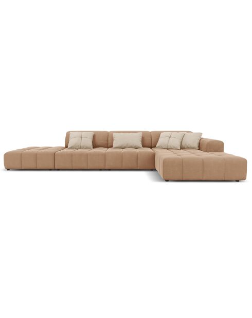 Canapé d'angle droit Velours Luc 5 Places beige foncé - 341x166x70 cm