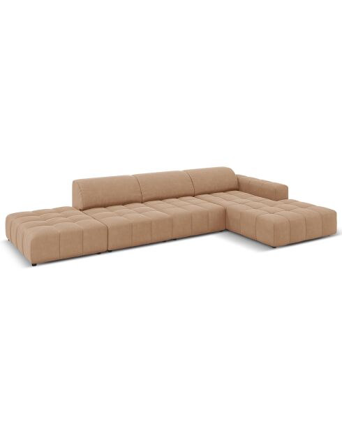 Canapé d'angle droit Velours Luc 5 Places beige foncé - 341x166x70 cm