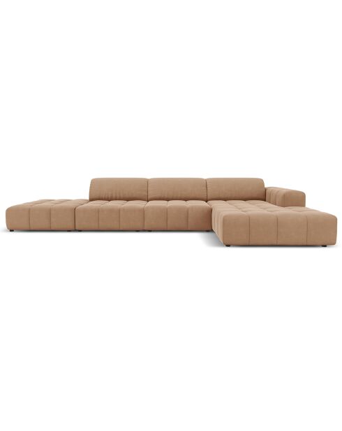 Canapé d'angle droit Velours Luc 5 Places beige foncé - 341x166x70 cm