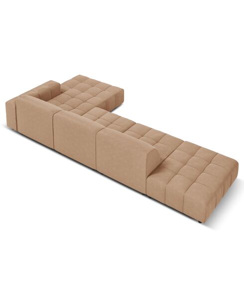 Canapé d'angle droit Velours Luc 5 Places beige foncé - 341x166x70 cm