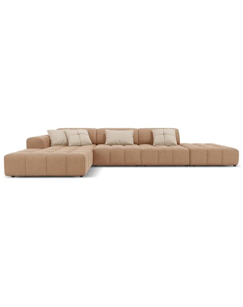 Canapé d'angle gauche Velours Luc 5 Places beige foncé - 341x166x70 cm