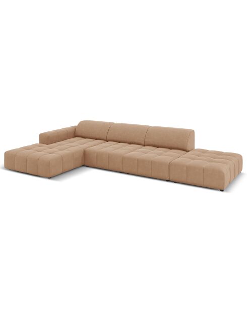 Canapé d'angle gauche Velours Luc 5 Places beige foncé - 341x166x70 cm