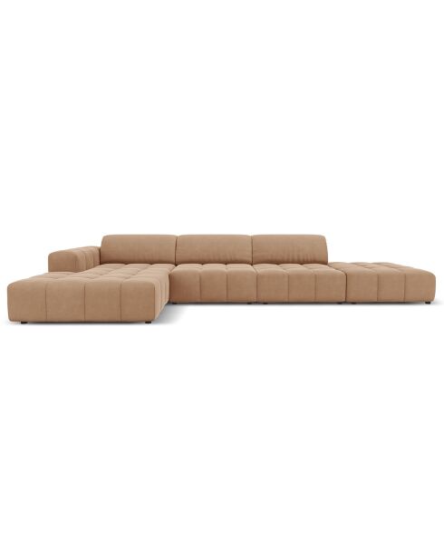 Canapé d'angle gauche Velours Luc 5 Places beige foncé - 341x166x70 cm