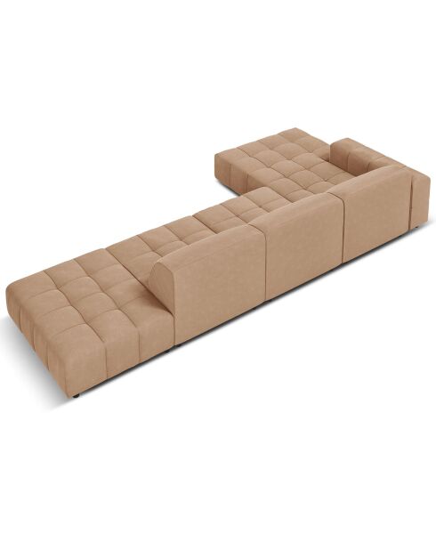 Canapé d'angle gauche Velours Luc 5 Places beige foncé - 341x166x70 cm