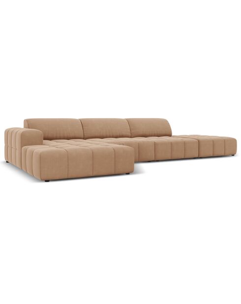 Canapé d'angle gauche Velours Luc 5 Places beige foncé - 341x166x70 cm