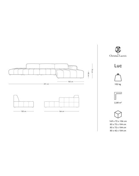 Velours Luc 5-Sitzer-Ecksofa, dunkelbeige, für rechts, 341 x 166 x 70 cm