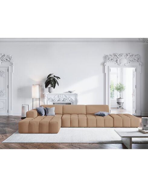 Canapé d'angle gauche Velours Luc 5 Places beige foncé - 341x166x70 cm
