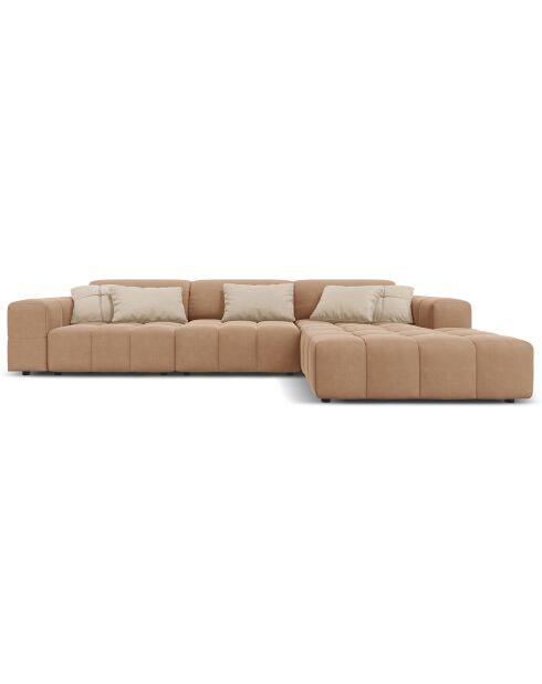 Canapé d'angle droit Velours Luc 4 Places beige foncé - 284x166x70 cm