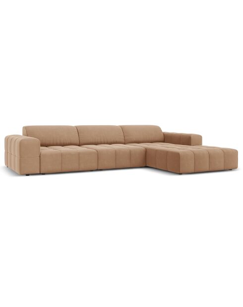Canapé d'angle droit Velours Luc 4 Places beige foncé - 284x166x70 cm