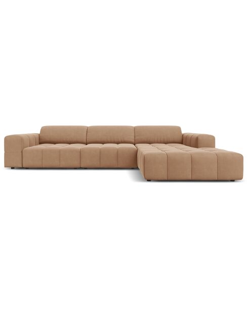 Canapé d'angle droit Velours Luc 4 Places beige foncé - 284x166x70 cm