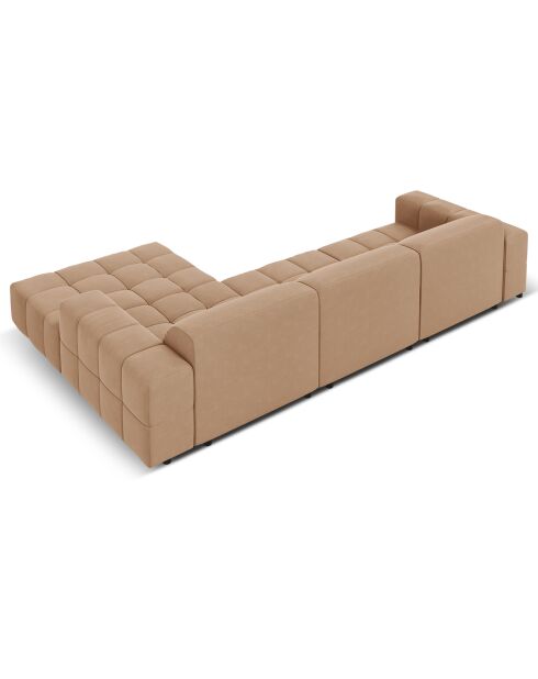 Canapé d'angle droit Velours Luc 4 Places beige foncé - 284x166x70 cm