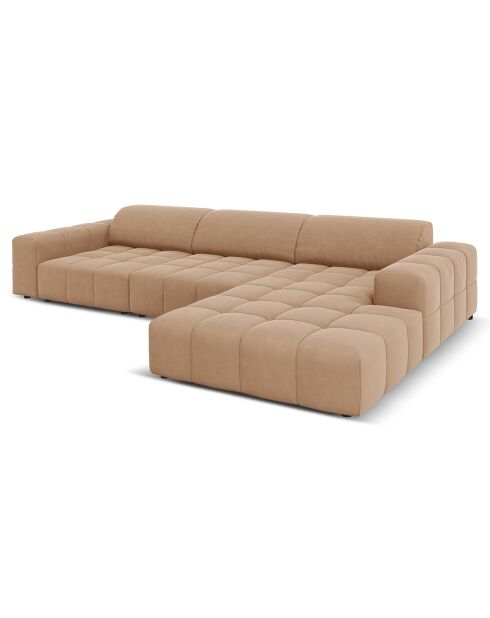 Canapé d'angle droit Velours Luc 4 Places beige foncé - 284x166x70 cm