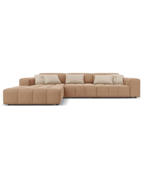 Canapé d'angle gauche Velours Luc 4 Places beige foncé - 284x166x70 cm