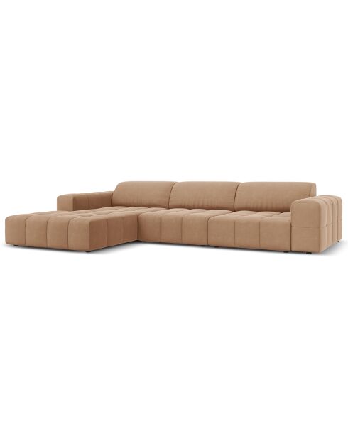 Canapé d'angle gauche Velours Luc 4 Places beige foncé - 284x166x70 cm