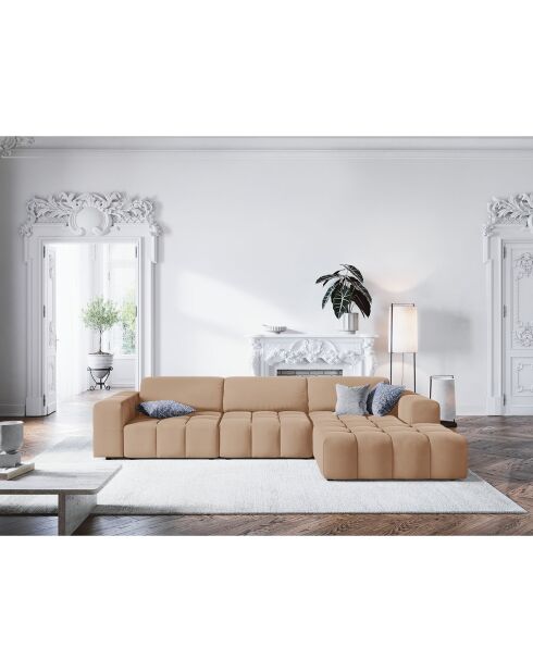 Canapé d'angle droit Velours Luc 4 Places beige foncé - 284x166x70 cm