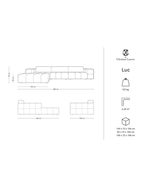 Canapé d'angle droit Velours Luc 4 Places beige foncé - 284x166x70 cm