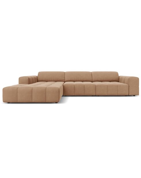 Canapé d'angle gauche Velours Luc 4 Places beige foncé - 284x166x70 cm