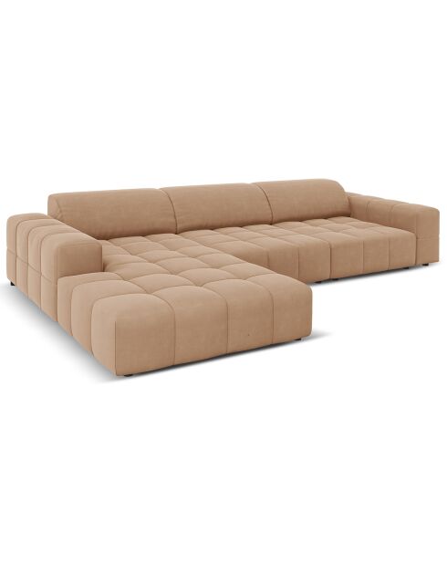 Canapé d'angle gauche Velours Luc 4 Places beige foncé - 284x166x70 cm