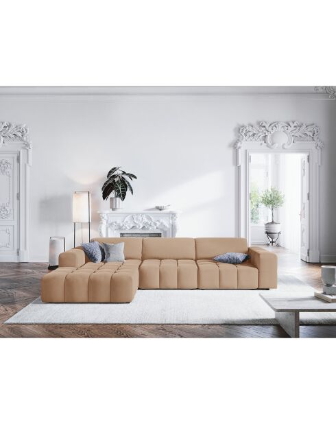 Canapé d'angle gauche Velours Luc 4 Places beige foncé - 284x166x70 cm