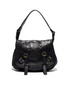 Sac épaule en Cuir d'Agneau & Python Mini Jamily noir - 25x22x7 cm