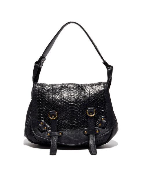 Sac épaule en Cuir d'Agneau & Python Mini Jamily noir - 25x22x7 cm