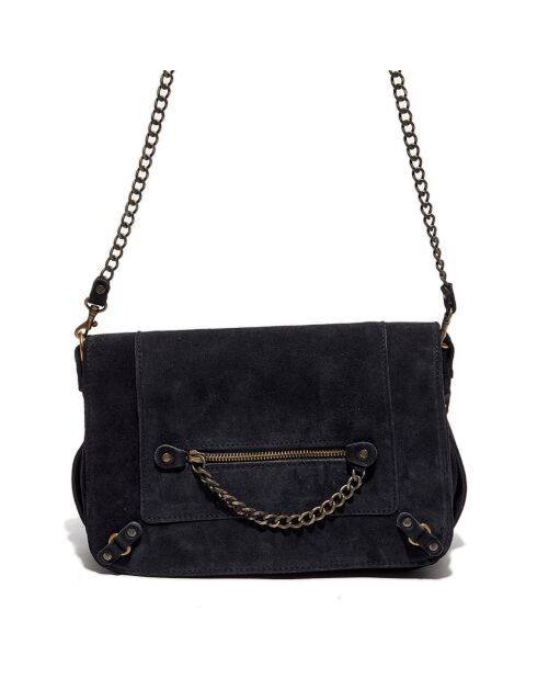 Sac bandoulière en Velours de Cuir Seren Chaîne noir - 23.5x10x17 cm