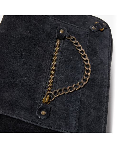 Sac bandoulière en Velours de Cuir Seren Chaîne noir - 23.5x10x17 cm