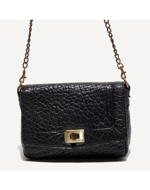 Sac bandoulière  en Cuir d'Agneau Gaby noire - 21x15x7 cm