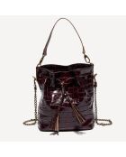 Sac porté épaule en Cuir croco Malia bordeaux - 24x13x28 cm