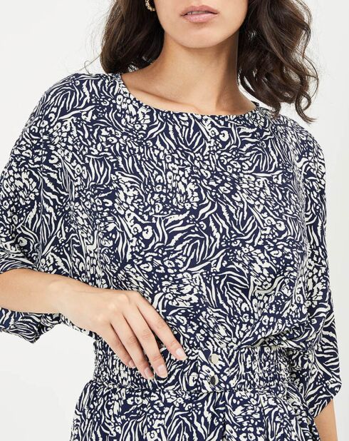 Bosjurk met print marineblauw/ecru