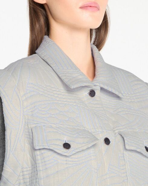 Perrault losse fleecejas mouwloos beige/blauw