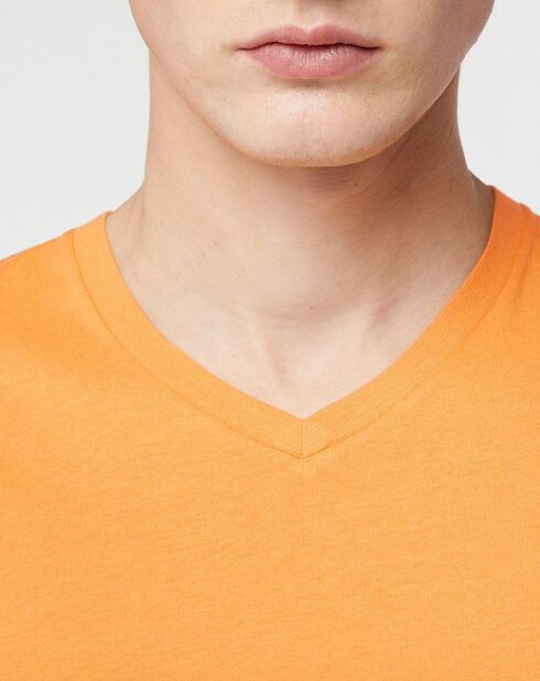 T-Shirt en Coton bio Sishev col V orange