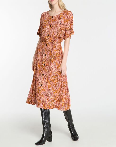 Robe fluide boutonnée Roxane imprimé fantaisie multicolore