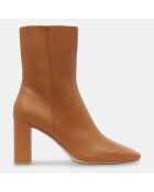 Bottines en Cuir talon bout carré camel - Talon 7 cm