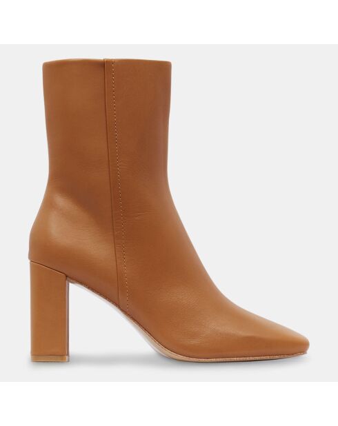 Bottines en Cuir talon bout carré camel - Talon 7 cm