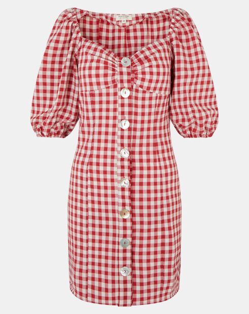 Beerenrotes Gingham-Kleid