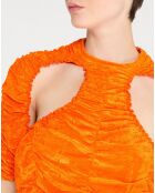 Crop Top extensible en Velours Peephole Ruched orange