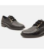 Derbies en Cuir croco laçage velours noires - Talon 3 cm