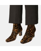 Bottines en Cuir façon Pony Harlay noir/marron - Talon 6.5 cm
