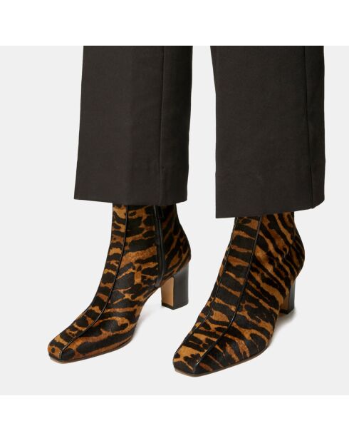 Bottines en Cuir façon Pony Harlay noir/marron - Talon 6.5 cm