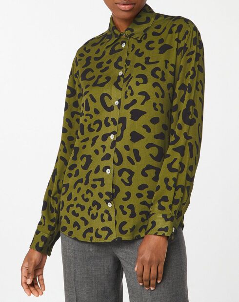 Chemise droite Steinlen imprimé léopard kaki