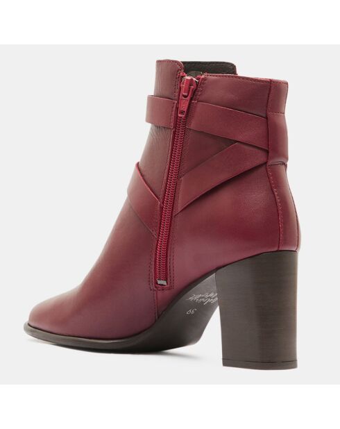 Bottines en Cuir détail brides rouge bordeaux - Talon 8 cm