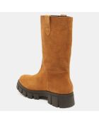 Bottes en Cuir semelle épaisse camel - Talon 4 cm